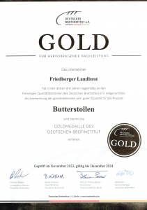 Zertifikat Butterstollen von Bäckerei Knoll