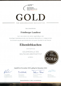 Zertifikat Elisenkuchen Bäckerei Knoll